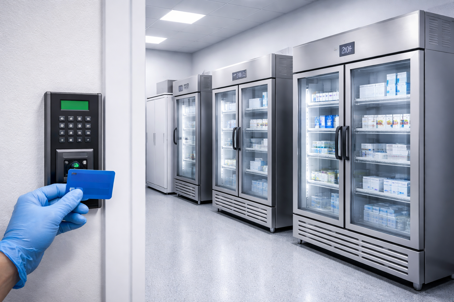 Healthcare-grade refrigeration storage with controlled access